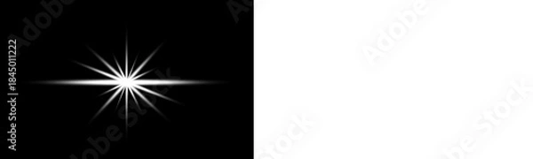 Obraz Png glowing horizontal White light beam with radiant lens flare and shine. WhiteLens Flare Light Effect on Black and White Background png