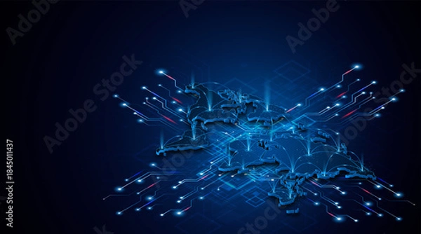 Obraz Global connection network background. World map. Internet technology concept or global communication.	