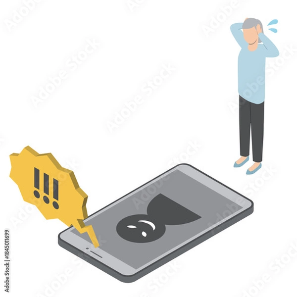 Obraz 電話からの強い口調に慌てるシニア女性2・アイソメトリック