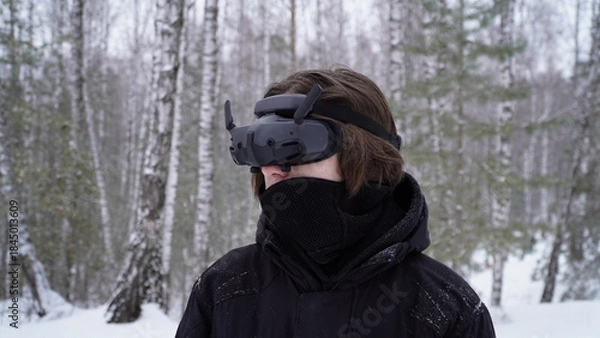 Obraz FPV drone operator, close-up, face with glasses