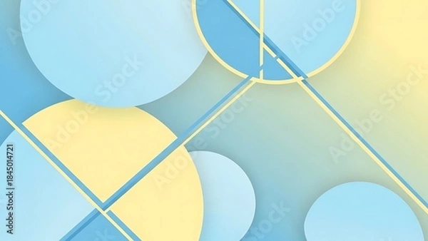 Fototapeta Dynamic Abstract Geometric Composition Featuring Soft Blue and Yellow Circles Intersecting with Clean Lines, Creating a Modern and Vibrant Design for Digital Backgrounds and Contemporary Graphics
