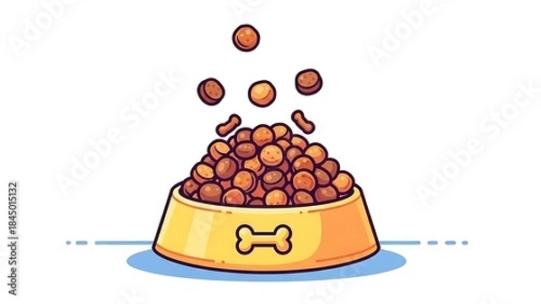 Fototapeta A bowl filled with pet food, with kibble falling from above, symbolizing nutrition and care for animals