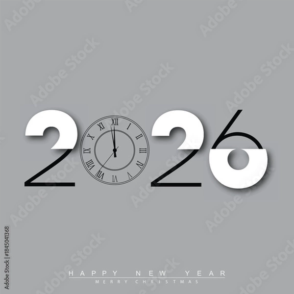 Obraz Happy New Year 2026 Creative Minimalist Yellow Typography Poster Design. Vector