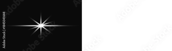 Obraz Png glowing horizontal White light beam with radiant lens flare and shine. WhiteLens Flare Light Effect on Black and White Background png