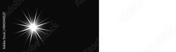 Obraz Png glowing horizontal White light beam with radiant lens flare and shine. WhiteLens Flare Light Effect on Black and White Background png