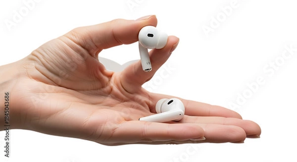 Obraz Hand holding wireless earbuds