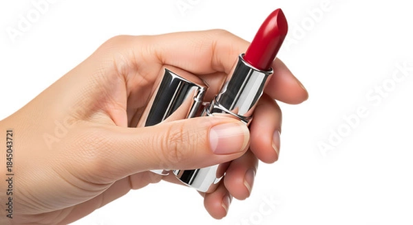 Obraz Hand holding red lipstick