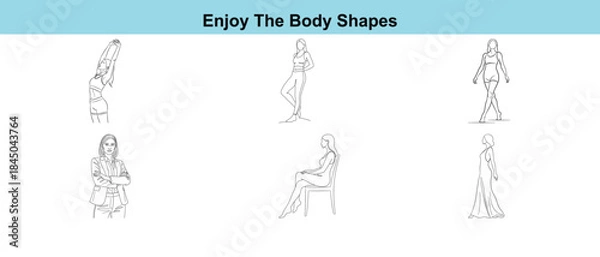 Fototapeta Collection of various body shapes in different poses and positions