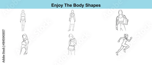 Fototapeta Collection of various human body shapes in different poses and movements