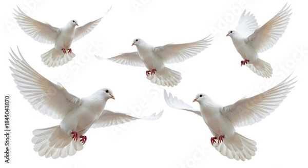 Obraz Five white doves in flight