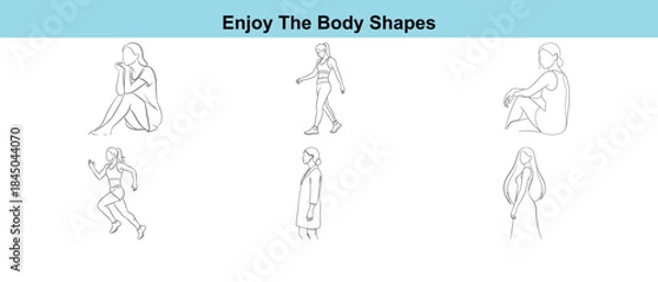 Fototapeta Three different body shapes in line art style on