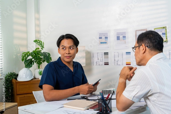 Obraz Architect Engineer Design Working on Blueprint Planning Concept. Construction Concept