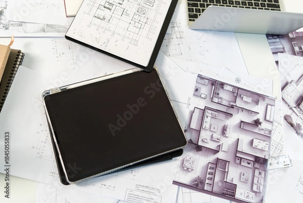 Obraz Architect Engineer Design Working on Blueprint Planning Concept. Construction Concept