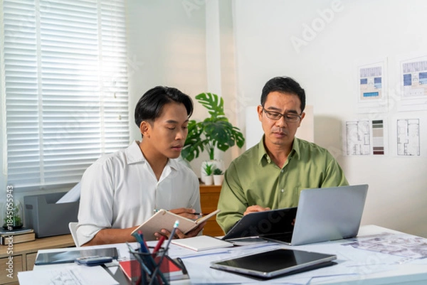 Obraz Architect Engineer Design Working on Blueprint Planning Concept. Construction Concept