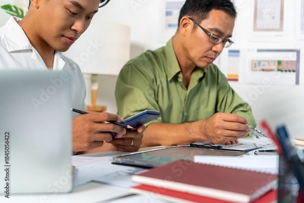 Obraz Architect Engineer Design Working on Blueprint Planning Concept. Construction Concept