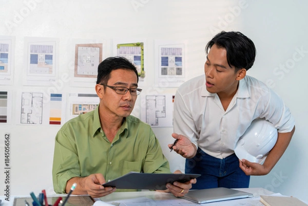 Obraz Architect Engineer Design Working on Blueprint Planning Concept. Construction Concept