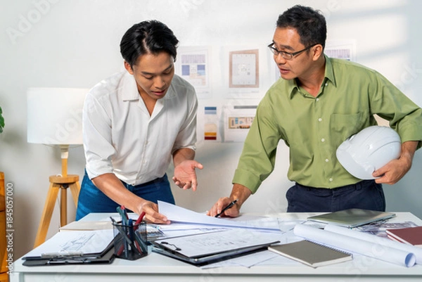 Obraz Architect Engineer Design Working on Blueprint Planning Concept. Construction Concept