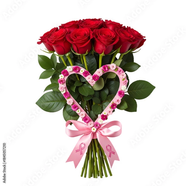 Obraz red rose with heart on white background