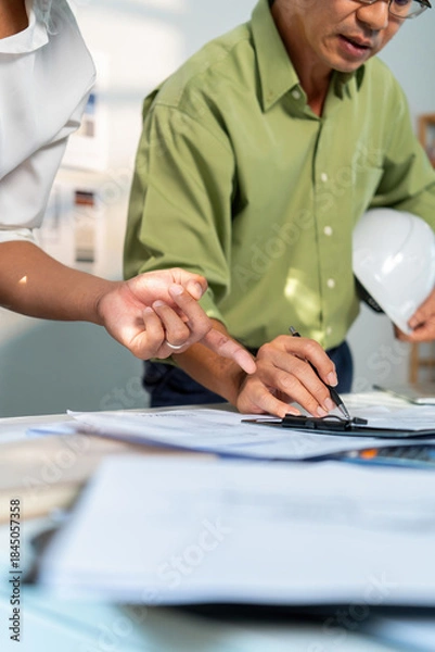 Obraz Architect Engineer Design Working on Blueprint Planning Concept. Construction Concept