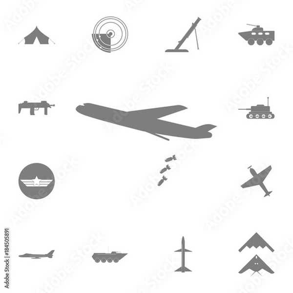 Fototapeta Heavy bomber with bombs icon. Set of military elements icon. Quality graphic design collection army icons for websites, web design, mobile app