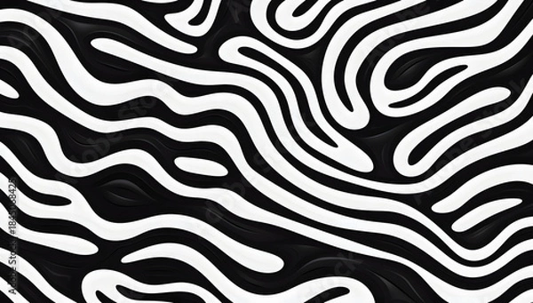Obraz Abstract black and white wavy pattern with organic shapes
