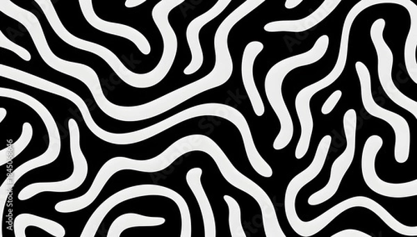 Obraz Abstract black and white organic wavy line pattern background