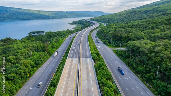 Fototapeta Expressways, motorways, highways, elevated roads, routes passing through mountains and bodies of water or dams offer beautiful scenery.