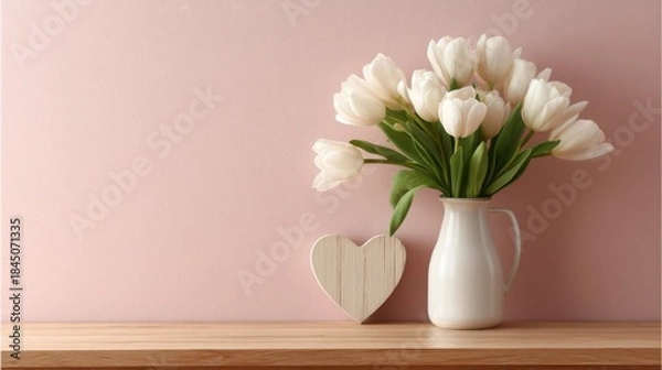 Obraz Pink tulips bouquet in glass vase for spring decoration