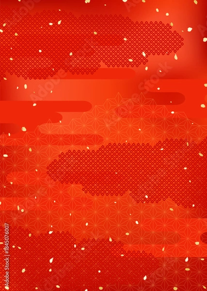 Obraz 日本の伝統的な模様を組み合わせた真っ赤な背景イラスト