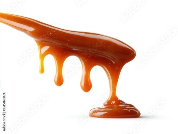 Fototapeta Sweet sauce streams isolated on white background, Caramel