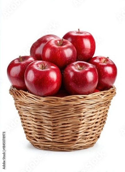 Fototapeta Fresh ripe red apples in basket isolated on white background, Fruits are high in vitamins.
