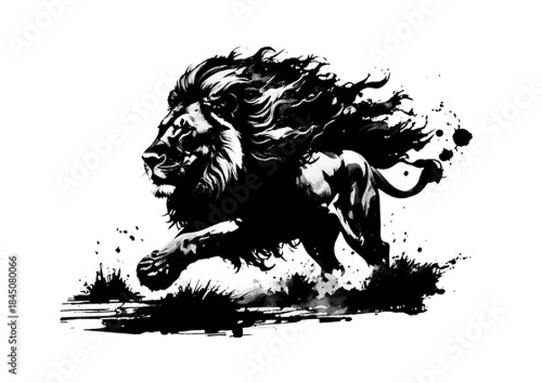 Fototapeta インクで描いた抽象的なライオンのシルエットのイラスト