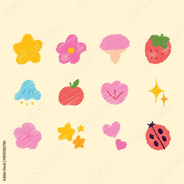 Fototapeta Cute Kawaii Doodle Elements