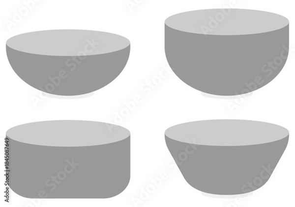 Obraz 和食器の茶碗イラスト4点セット（灰色）