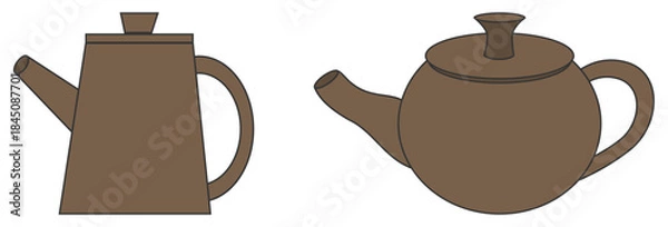 Obraz 急須とポットのイラスト2点セット（こげ茶）