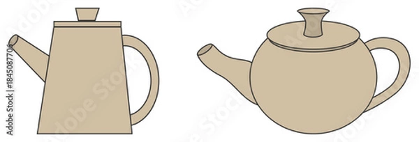 Obraz 急須とポットのイラスト2点セット（ベージュ）