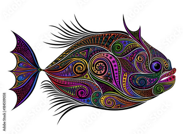 Fototapeta Vector colored fish from patterns on a light background