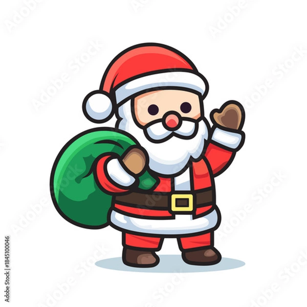 Obraz Santa Claus Carrying Gift Bag Flat Vector