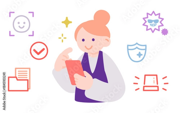 Obraz スマートフォンで認証を確認する女性