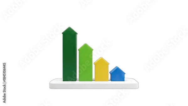Fototapeta House shaped bar graph showing decrease in value