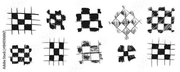 Fototapeta Doodle grid vector set with crosshatch patterns, messy lines and rough shapes.