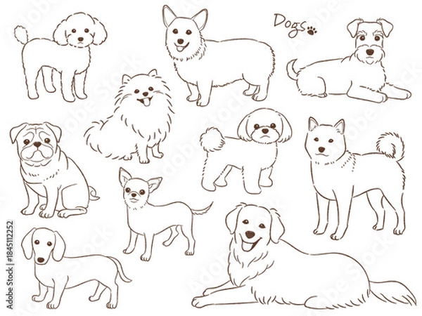 Obraz 手描きの犬のセット線画_ベクターイラスト