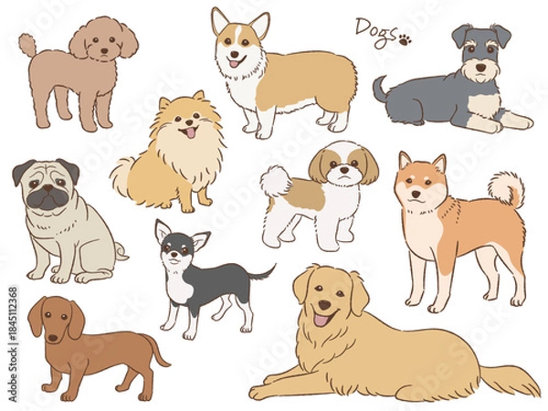 Obraz 手描きの犬のセット_ベクターイラスト