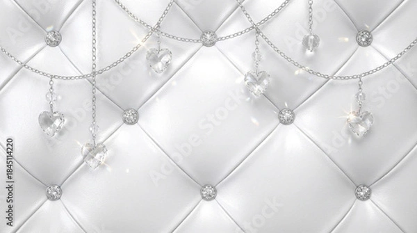 Obraz 高級感のある白のキルティング背景とクリスタルハートの装飾