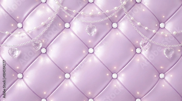 Fototapeta 高級感のある淡い紫色のキルティング背景とクリスタルハートの装飾