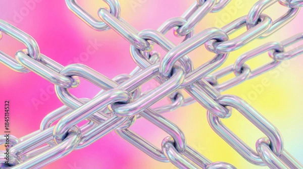 Obraz 重なり合うチェーンとピンクと黄色のグラデーションのポップな背景