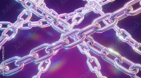 Fototapeta 重なり合う光るチェーンと紫の背景