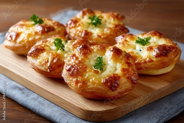 Obraz Savory puff pastry cheese buns on cutting board