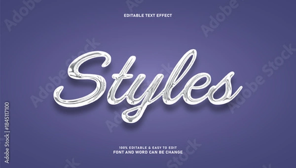 Fototapeta Metallic Silver Script Text Effect on Purple Background