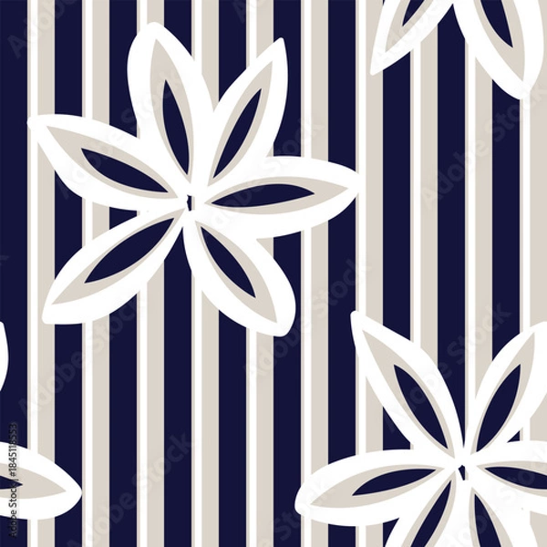 Obraz Neutral Colour Floral Striped Seamless Pattern Design